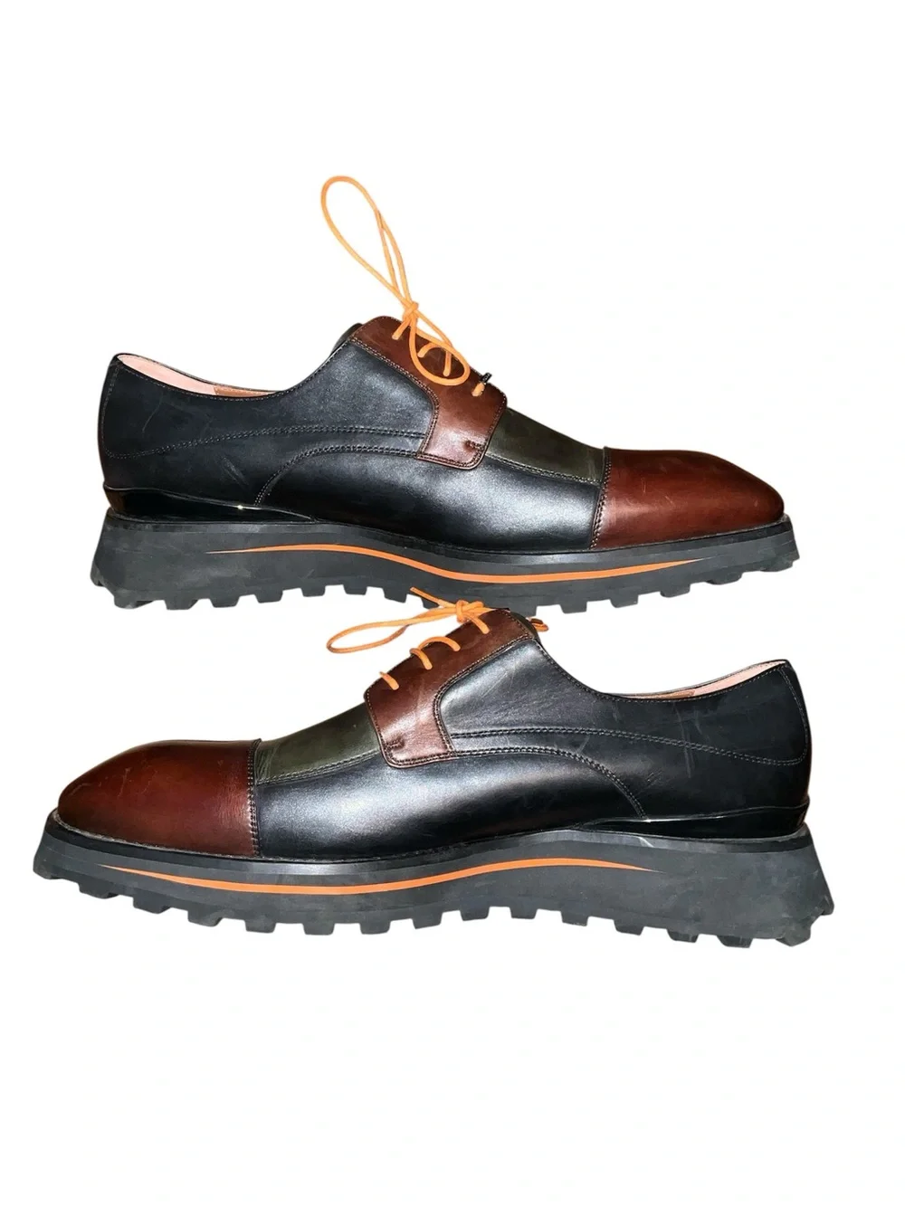 LEIZILEI Men’s Leather Oxford Dress Shoes Black Brown Green Colorblock